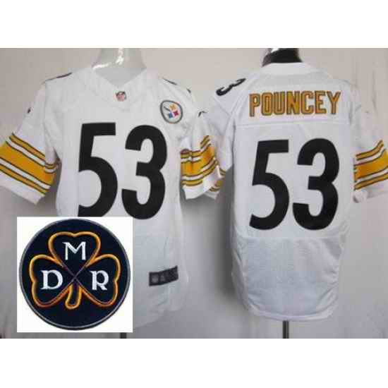 Men's Nike Pittsburgh Steelers #53 Maurkice Pouncey White Elite MDR Dan Rooney Patch Jerseys